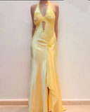 Gorgeous Mermaid Satin Yellow Long Prom Dresses Elegant Dress for Event