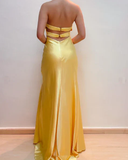 Gorgeous Mermaid Satin Yellow Long Prom Dresses Elegant Dress for Event