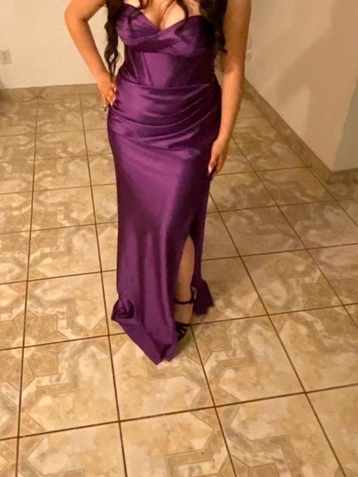 Mermaid Purple Strapless Satin Prom Dress Wedding Guest Dresses