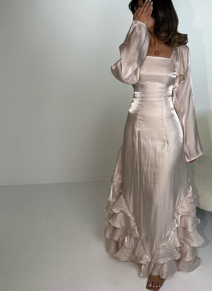 Vintage Prom Dresses with Ruffles,Floor Length Evening Gown