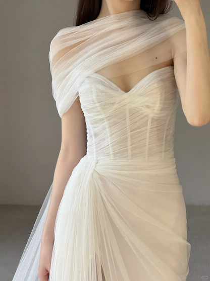 Beautiful Mermaid Long Wedding Dress with Slit Evening Gowns Formal Weddings