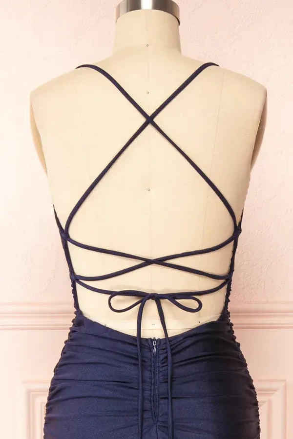 black graduation dress short Shiny Navy Blue High School Graduation Cap and Gown main image 0