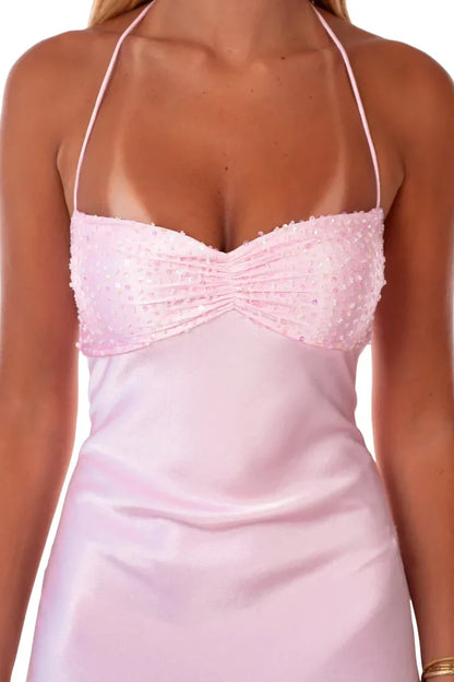 Spaghetti Straps Purple A-line Short Dress with Sequins Open Back
