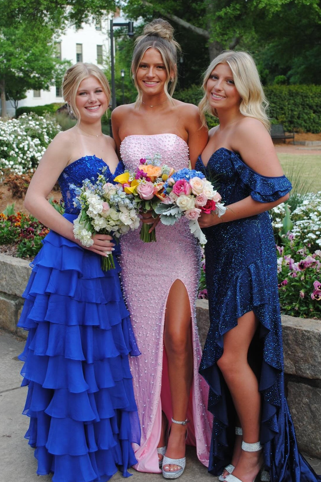Sparkly Pink Pearl Long Prom Dress Side Slit Graduation Dresses