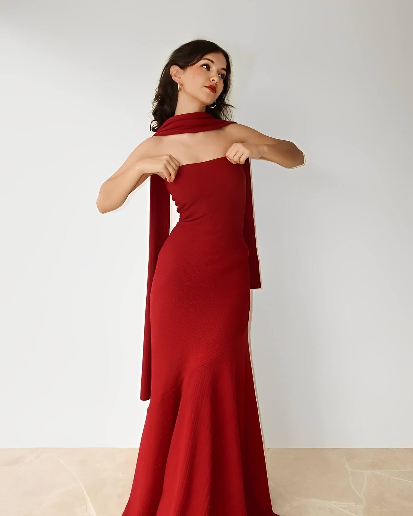 Simple Strapless Prom Dress Sheath Red Gala Maxi Outfit Long
