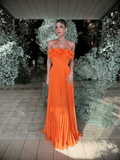 Strapless Chiffon Prom Dress Orange Special Occasion Dresses Long