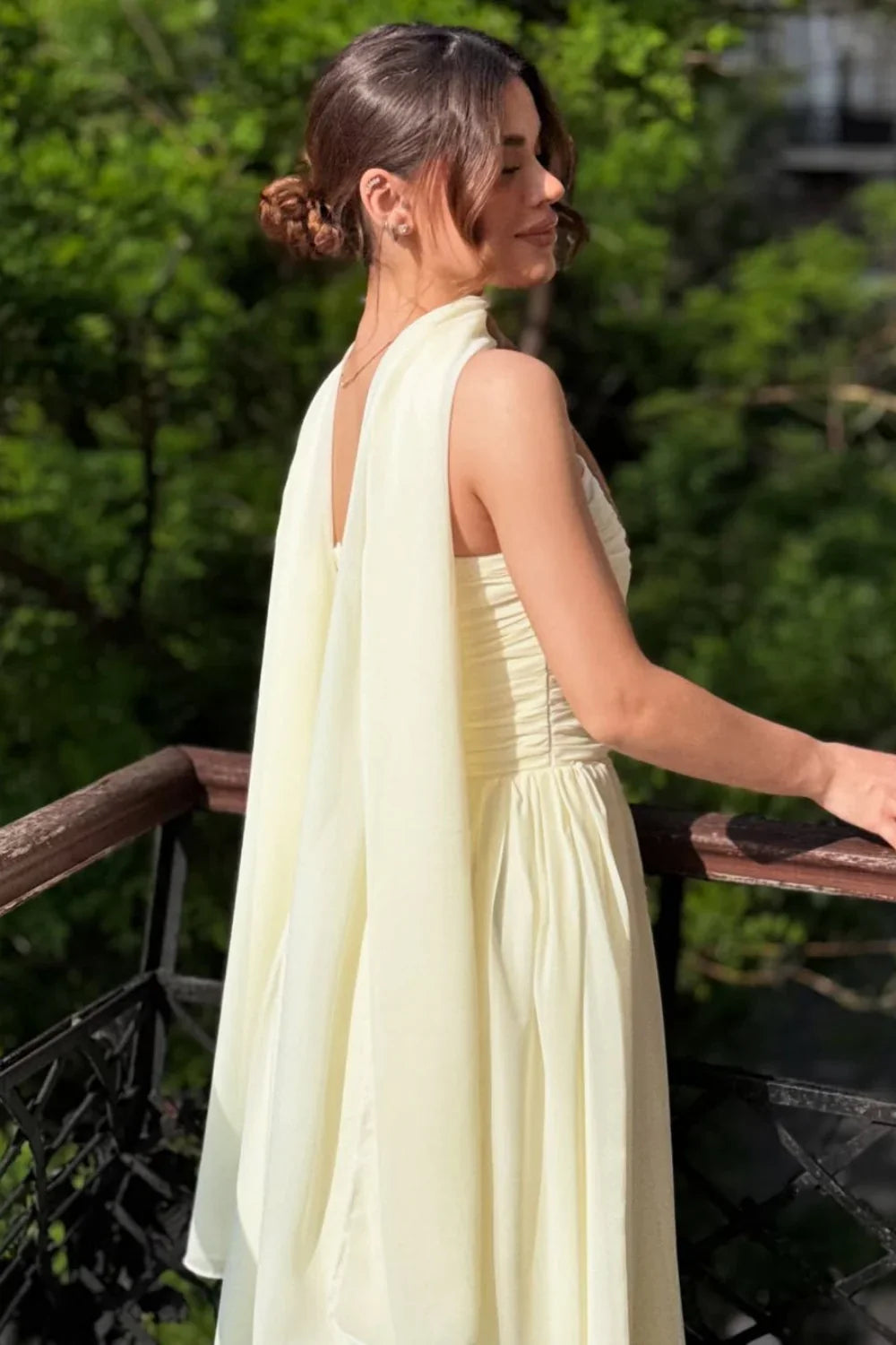 Strapless A-Line Chiffon Long Maxi Dresses Wedding Guest Dress With Scarf