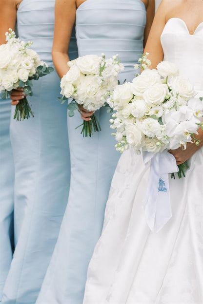 Strapless Ice Blue Pleated Mermaid Bridesmaid Dress Long