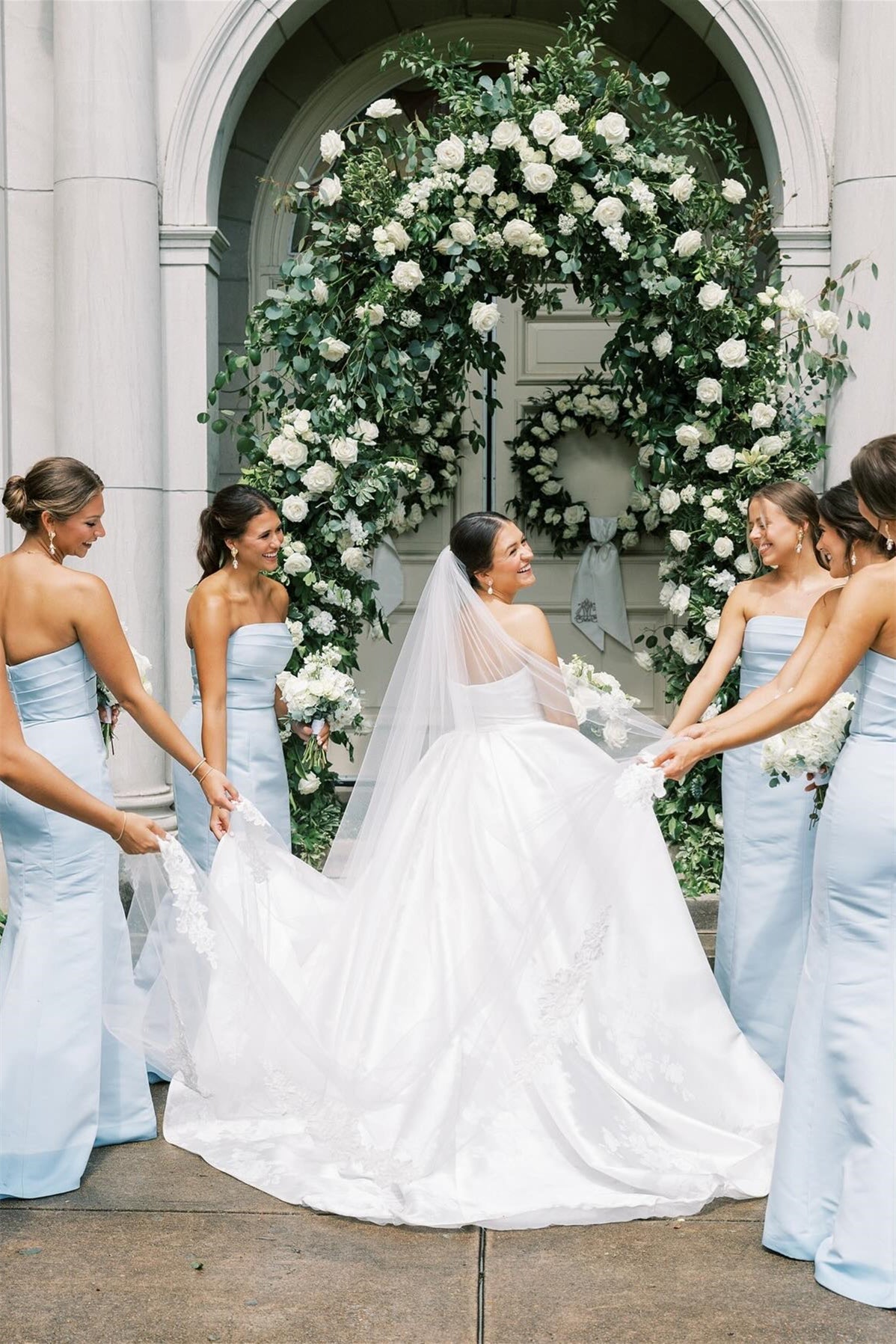 Strapless Ice Blue Pleated Mermaid Bridesmaid Dress Long