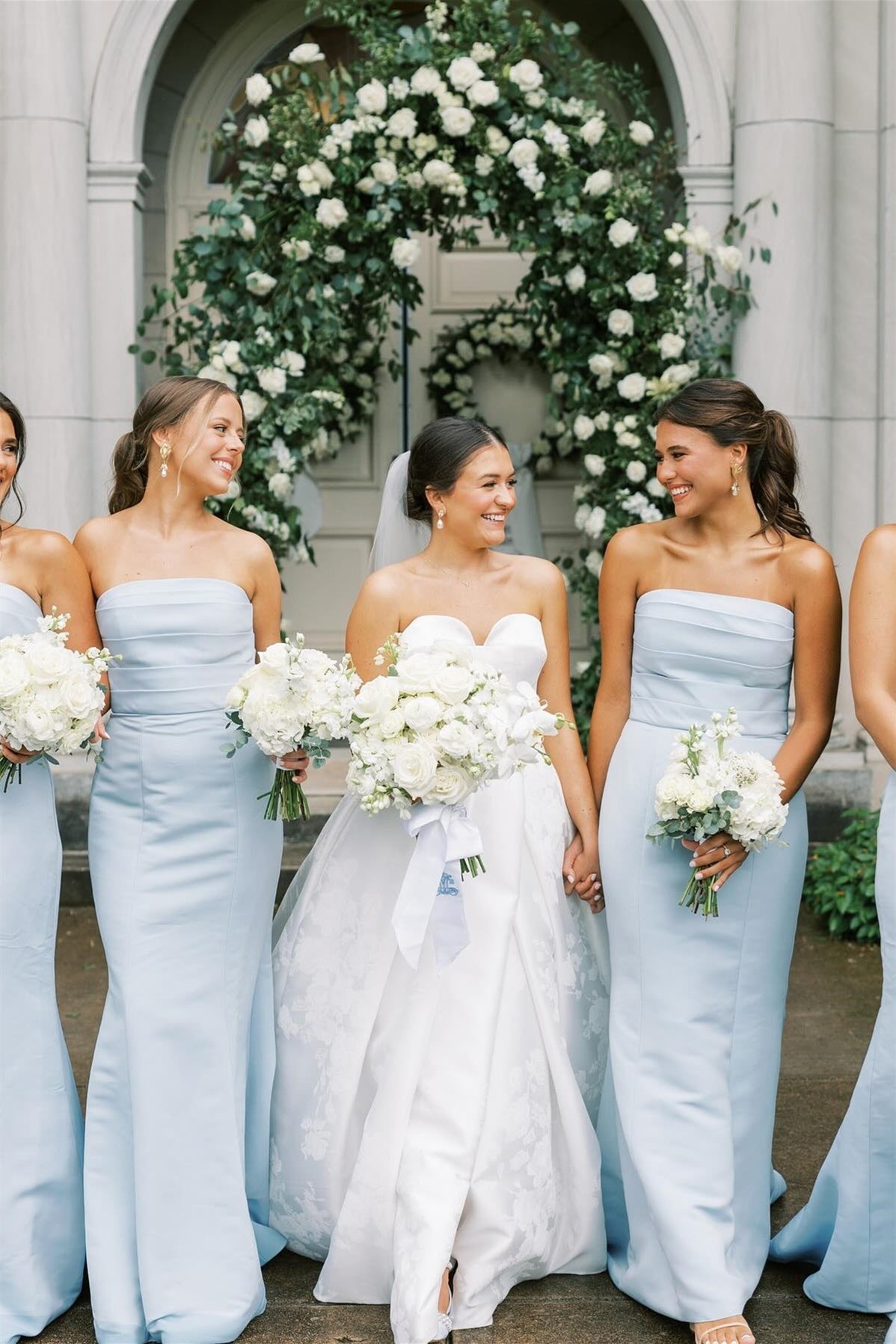 Strapless Ice Blue Pleated Mermaid Bridesmaid Dress Long