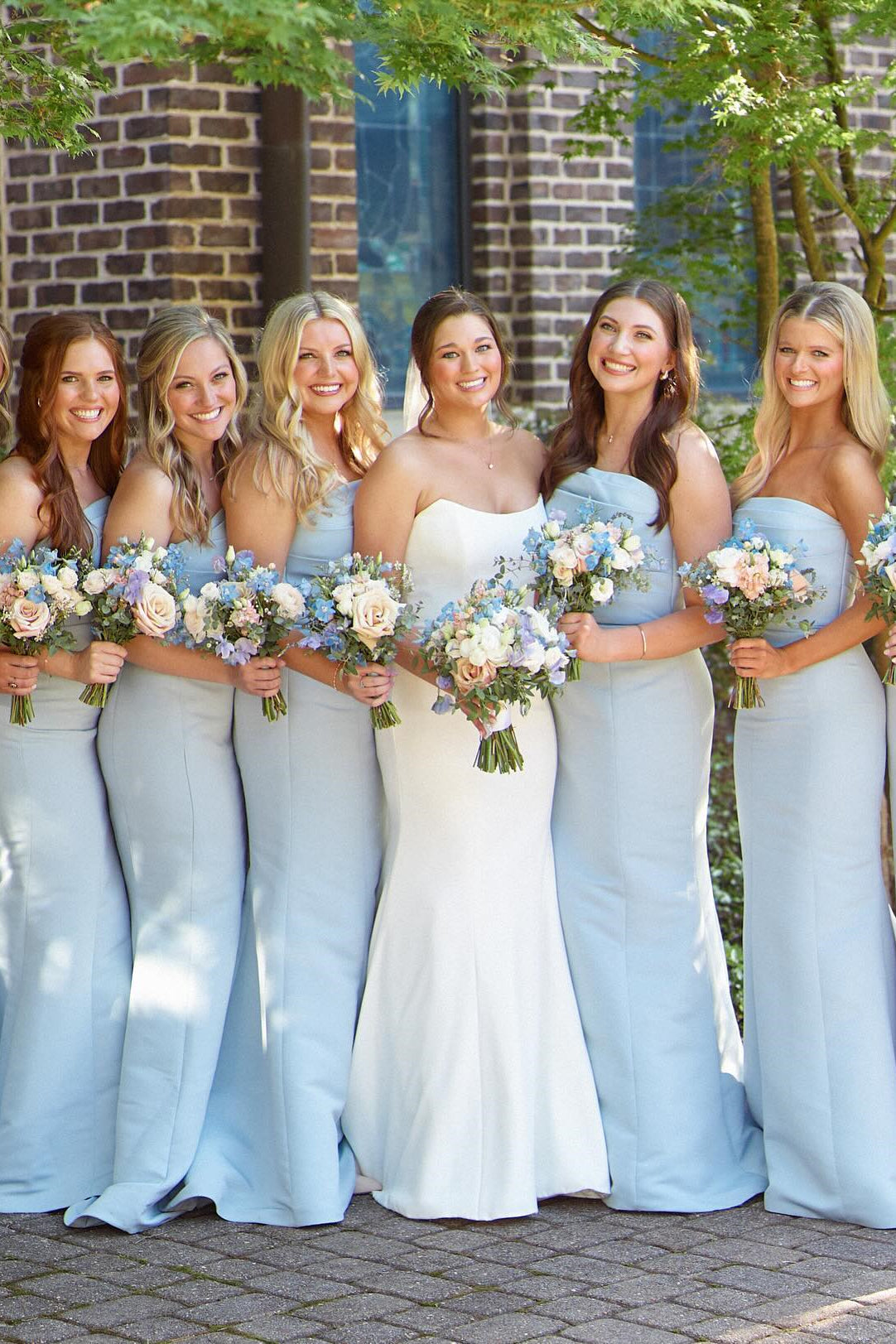 Strapless Ice Blue Pleated Mermaid Bridesmaid Dress Long