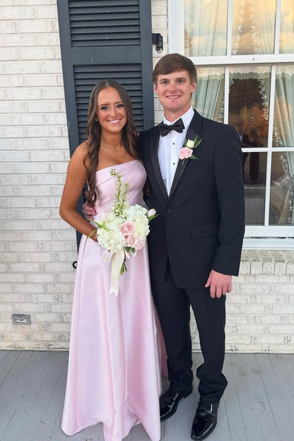 Strapless Light Pink Bridesmaid Dress with Pockets