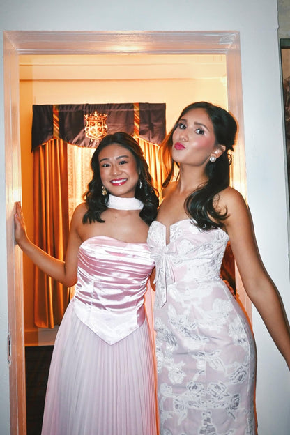 Strapless Light Pink Pleated Long Dress with Scarf Formal Wear Dresses