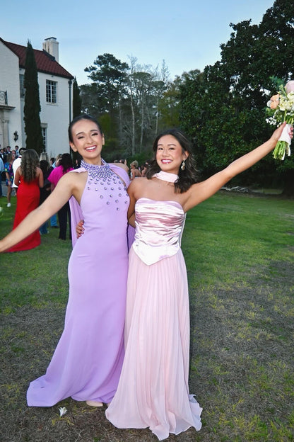 Strapless Light Pink Pleated Long Dress with Scarf Formal Wear Dresses