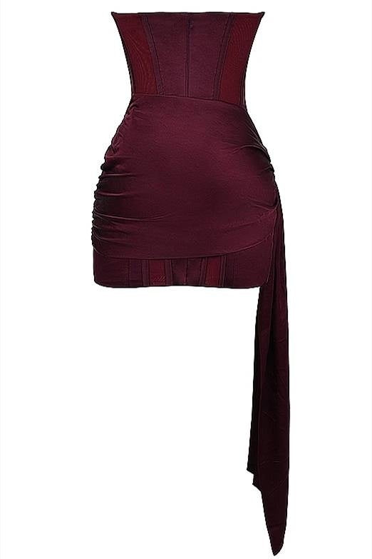 Strapless Mulberry Draped Corset Short Dress