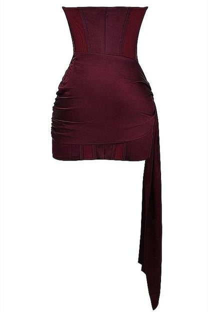Strapless Mulberry Draped Corset Short Dress