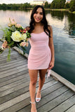 Pink Ruched Bodycon Short Dress with Shawl Homecoming Dresses Tight