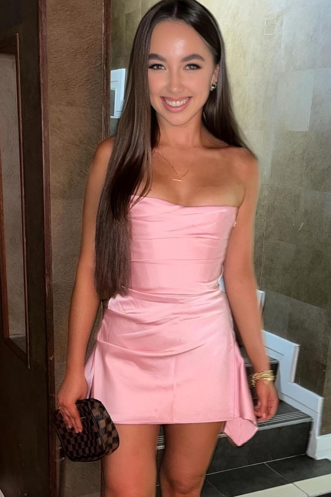 Strapless Irregular Hem Sheath Short Dress Mini Party Dresses