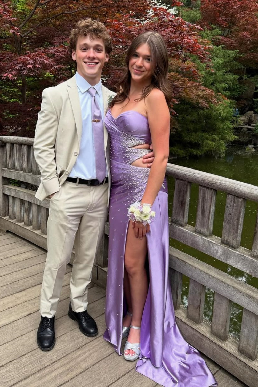 Elegant Strapless Light Blue Beaded Long Dress with Slit Women Birthday Dresses