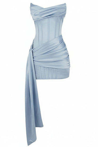 Strapless Mulberry Draped Corset Short Dress