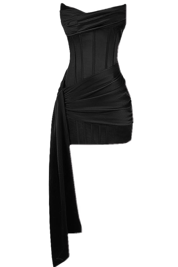 Strapless Mulberry Draped Corset Short Dress