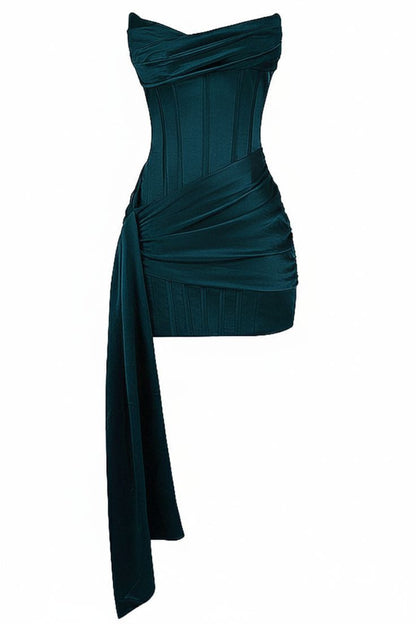 Strapless Mulberry Draped Corset Short Dress