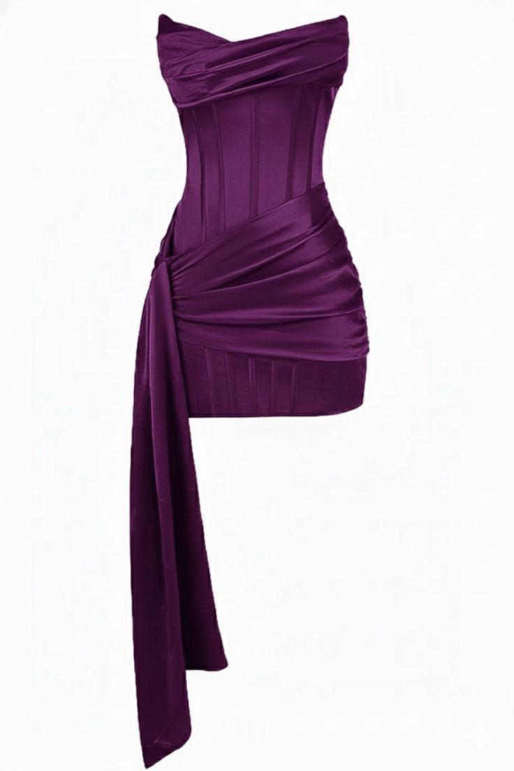 Strapless Mulberry Draped Corset Short Dress