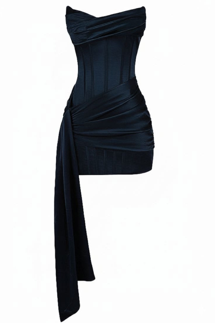 Strapless Mulberry Draped Corset Short Dress