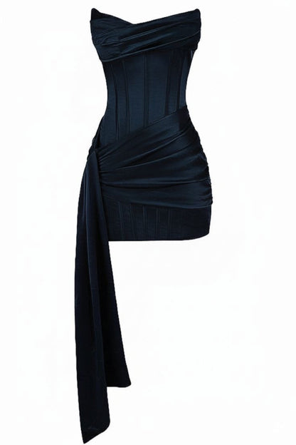 Strapless Mulberry Draped Corset Short Dress