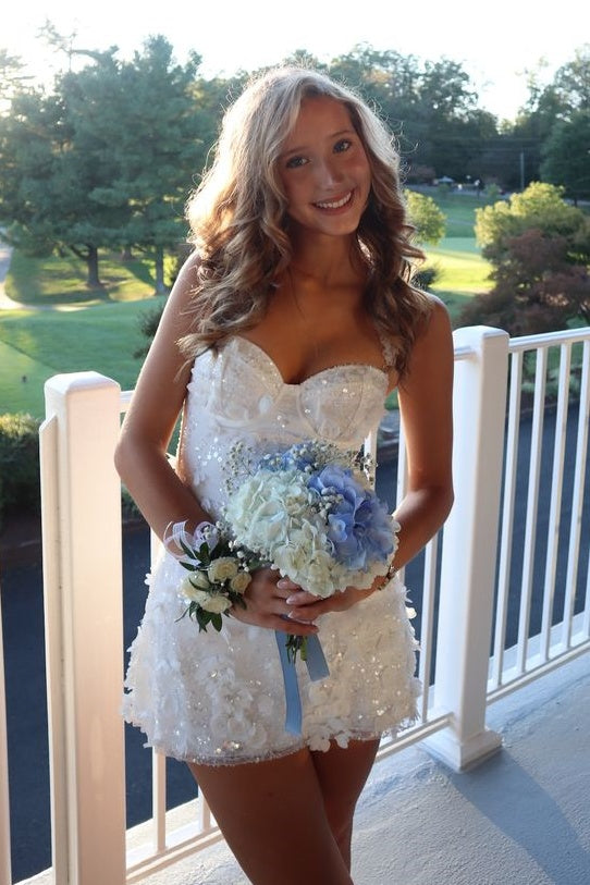 Sweetheart Floral Lace A-Line Mini Dress