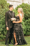 Elegant Lace and Chiffon Ruffle Long Prom Dress A Line