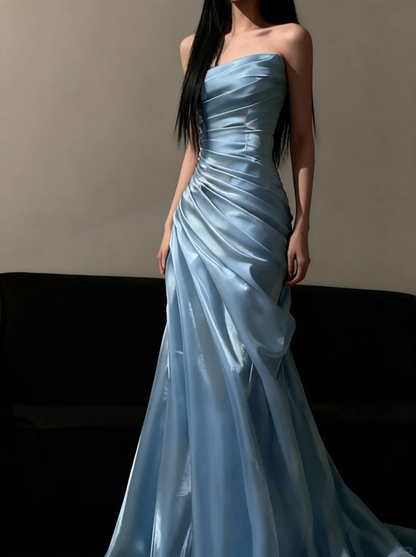Elegant Blue Mermaid Long Prom Dress Fitted Special Occasion Dresses