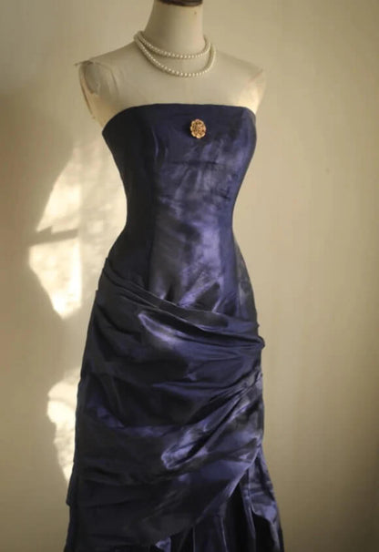 Vintage Long Evening Gown Strapless Taffeta Dresses for Party Events