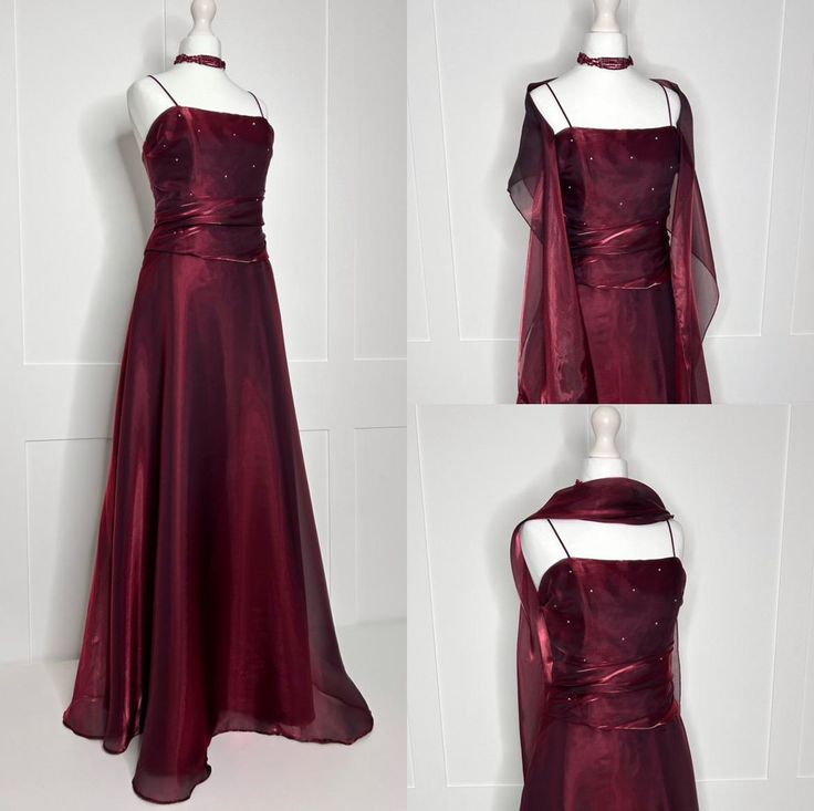 Vintage Spaghetti Straps Burgundy Formal Dress A Line Long Wedding Guest Dresses