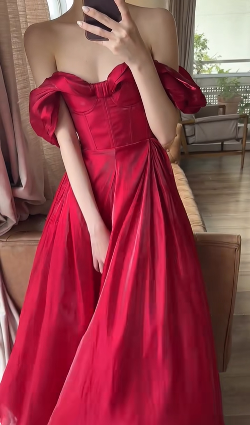 Classy A Line Party Dress Outfits Off the Shoulder Satin Long Prom Dress
