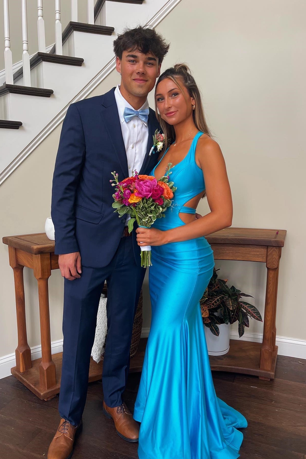 V-neck Open Back Ruched Mermaid Graduation Dress Formal Dresses Long – jkprom