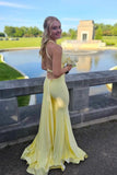 Yellow Open Back Mermaid Long Gala Dress Woman for Party