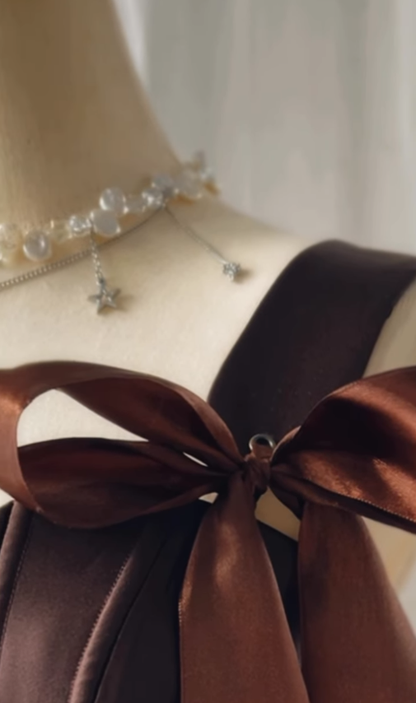 Brown A Line Short Homecoming Dress Straps Satin Cocktail Dresses