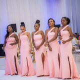 African Pink Bridesmaid Dresses Mermaid Sexy Long Wedding Guest Dress