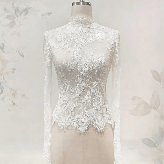 Gogerous Lace Wedding Jacket Long Sleeves White Ivory Bridal Bolero Wedding Dress