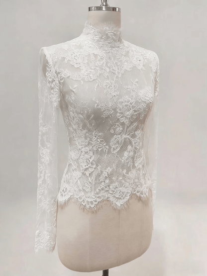 Gogerous Lace Wedding Jacket Long Sleeves White Ivory Bridal Bolero Wedding Dress