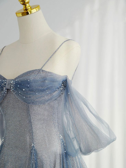Shiny Tulle Long Prom Dresses A-Line Woman Dress Elegant Party