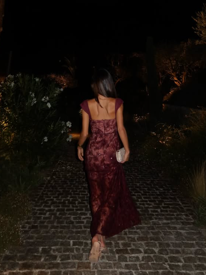 Pretty Straps Floral Lace Long Prom Dress Formal Dress Woman Elegant