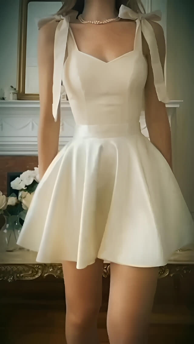 Pretty Homecoming Dresses Short Straps A-line Satin Semi Formal Dress