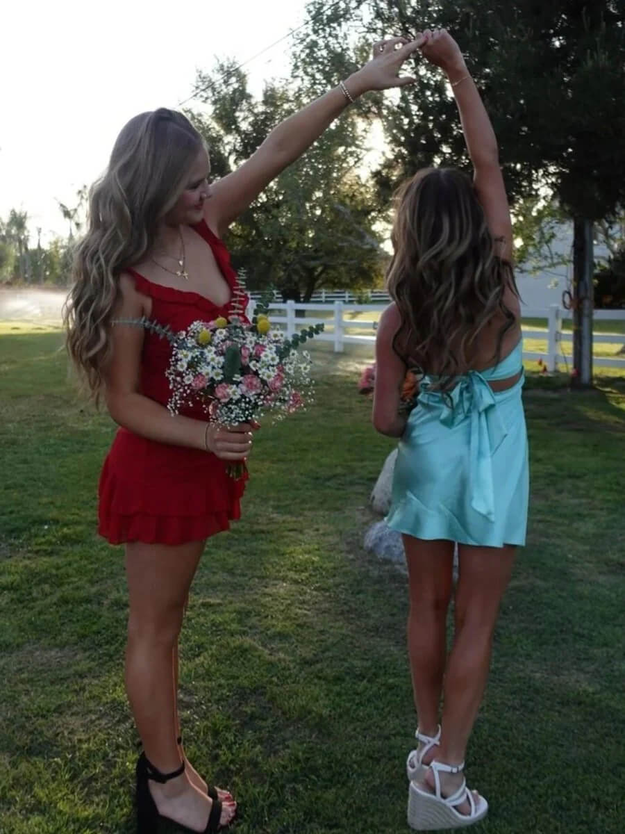 Aqua Short Homecoming Dress With Keyhole Prom Dresses Mini