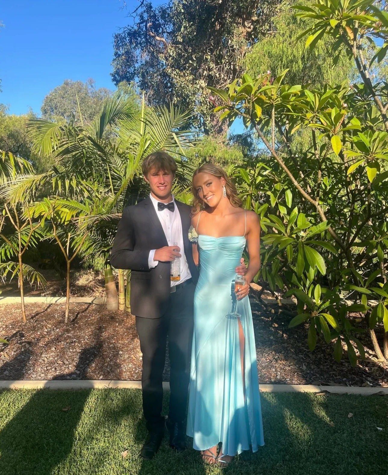 Fancy Aqua Graduation Dress Long with Slit Maxi Grad Dresses