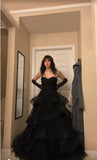 Black Aesthetic Ruffle Prom Dress Ball Gown Glam Dresses