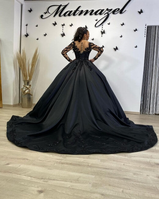 Black Long Sleeve Ball Gown Wedding Dresses Prom Dress – jkprom