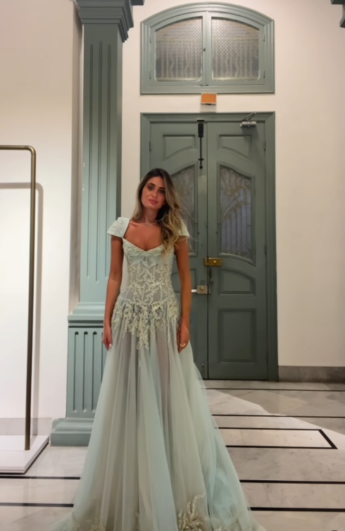 Baby Blue A Line Dress Wedding Guest Dress Exquisite Beaded Tulle Prom Outfit