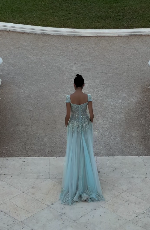 Baby Blue A Line Dress Wedding Guest Dress Exquisite Beaded Tulle Prom Outfit
